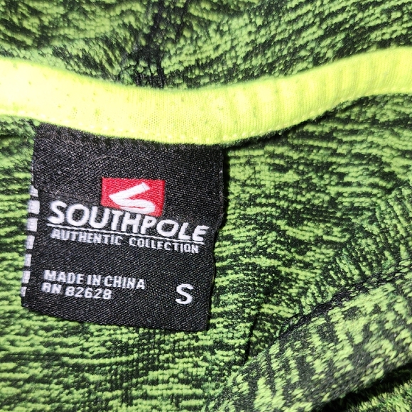 SOUTH POLE Marled Green Pull Over Short Sleeved Hooded French Terry Sweatshirt - Picture 3 of 8